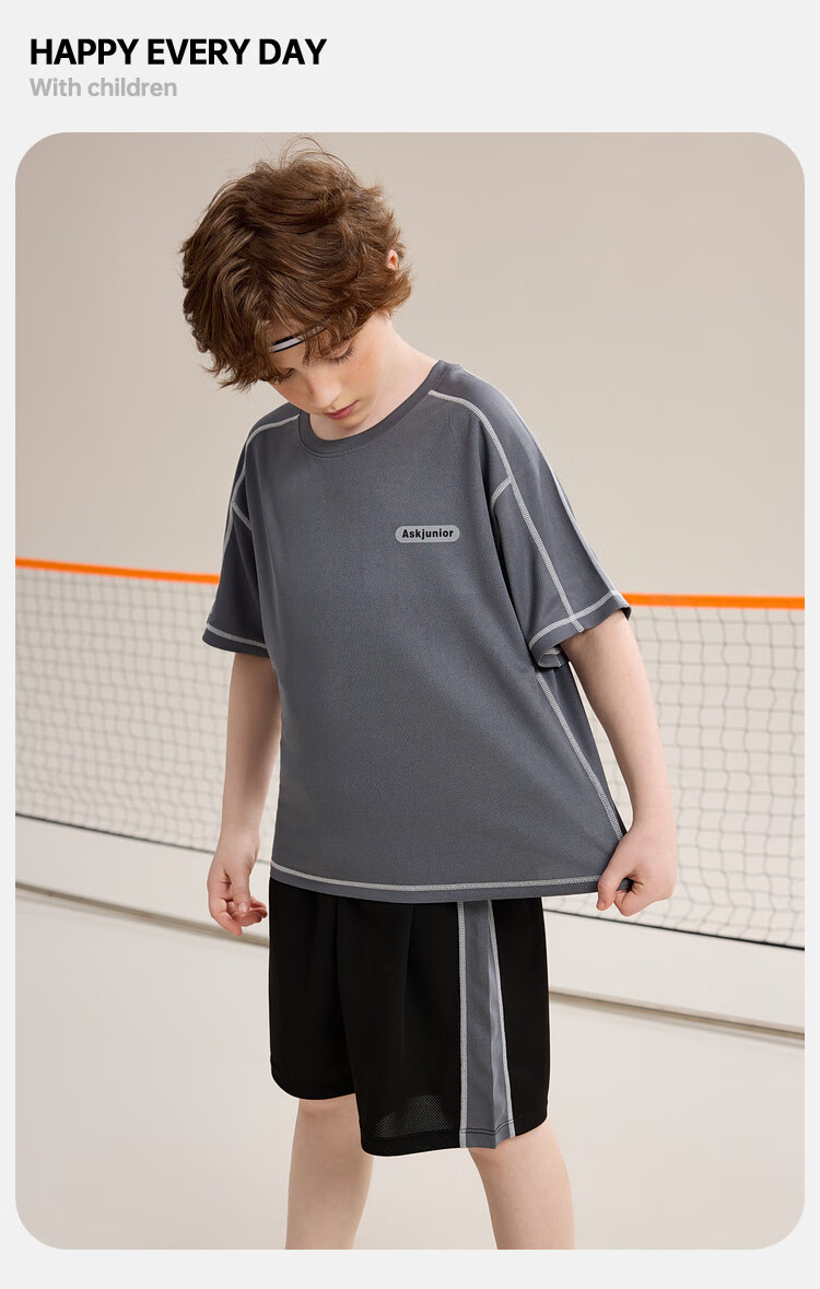 ASK JUNIOR Boys' Sports Set Summer Children's Lightweight Quick-Dry T-Shirt + Shorts Two-Piece Tennis Outfit for Older Kids 150 13