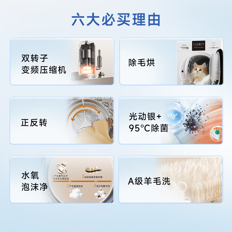 松下（Panasonic）白月光3.0Max 大容量洗烘套装 12kg滚筒洗衣机+10kg热泵烘干机 除毛烘正反转 智能投放3NB1E+F1AR2