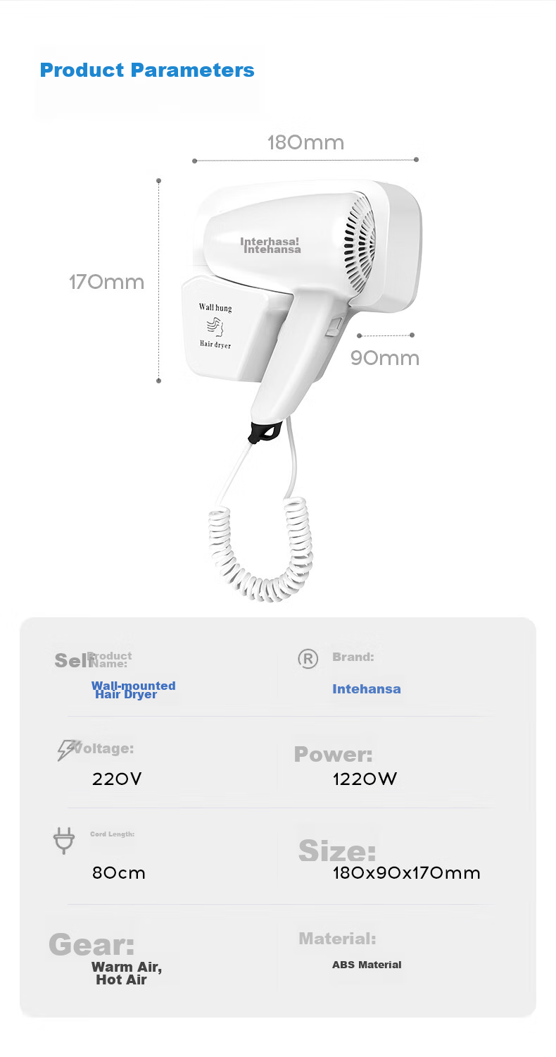 Interhasa! Hotel-Specific Hair Dryer, Wall-Mounted, for Guest Bathroom, Dryer Holder, Wall-Mounted Electric Hair Dryer Stand D90261 11