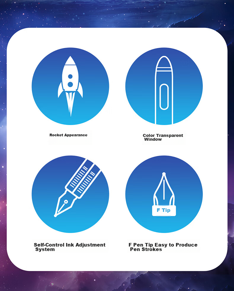 Dianshi Rocket Space Capsule Fountain Pen, Non-Splash F Nib, Third Grade Student Handwriting Practice Calligraphy Fountain Pen, Non-Heat Erasable, Back-To Season, Replaceable Ink Cartridge 7157 (Black Barrel), Magic Liquid Erasable Blue 3