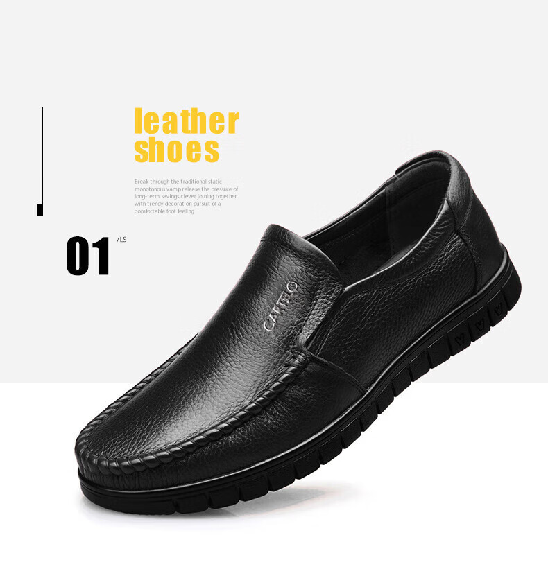 CARTELO Men's Leather Shoes, Top-Grain Cowhide, Business Casual Loafers, Middle-Aged And Elderly Dad Shoes, 30576 Black, Size 41 4