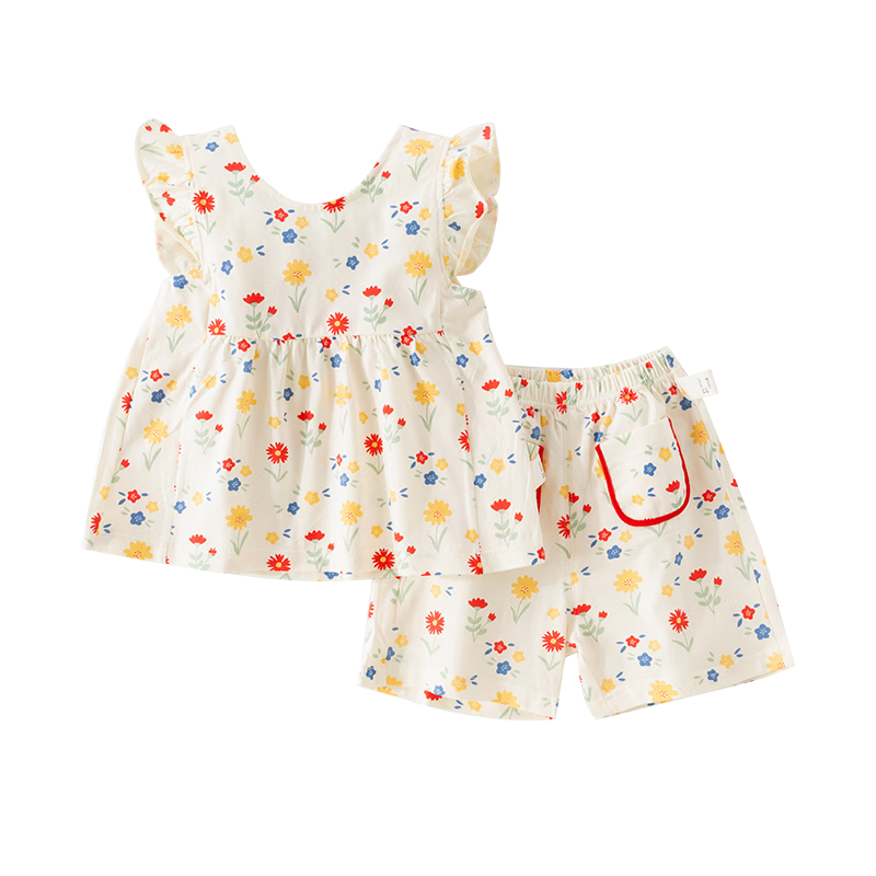 Huanxixiaoxiong Baby Summer Set Girls T-Shirt and Shorts Two-Piece Cotton Sleeveless Doll Shirt Toddler Clothing