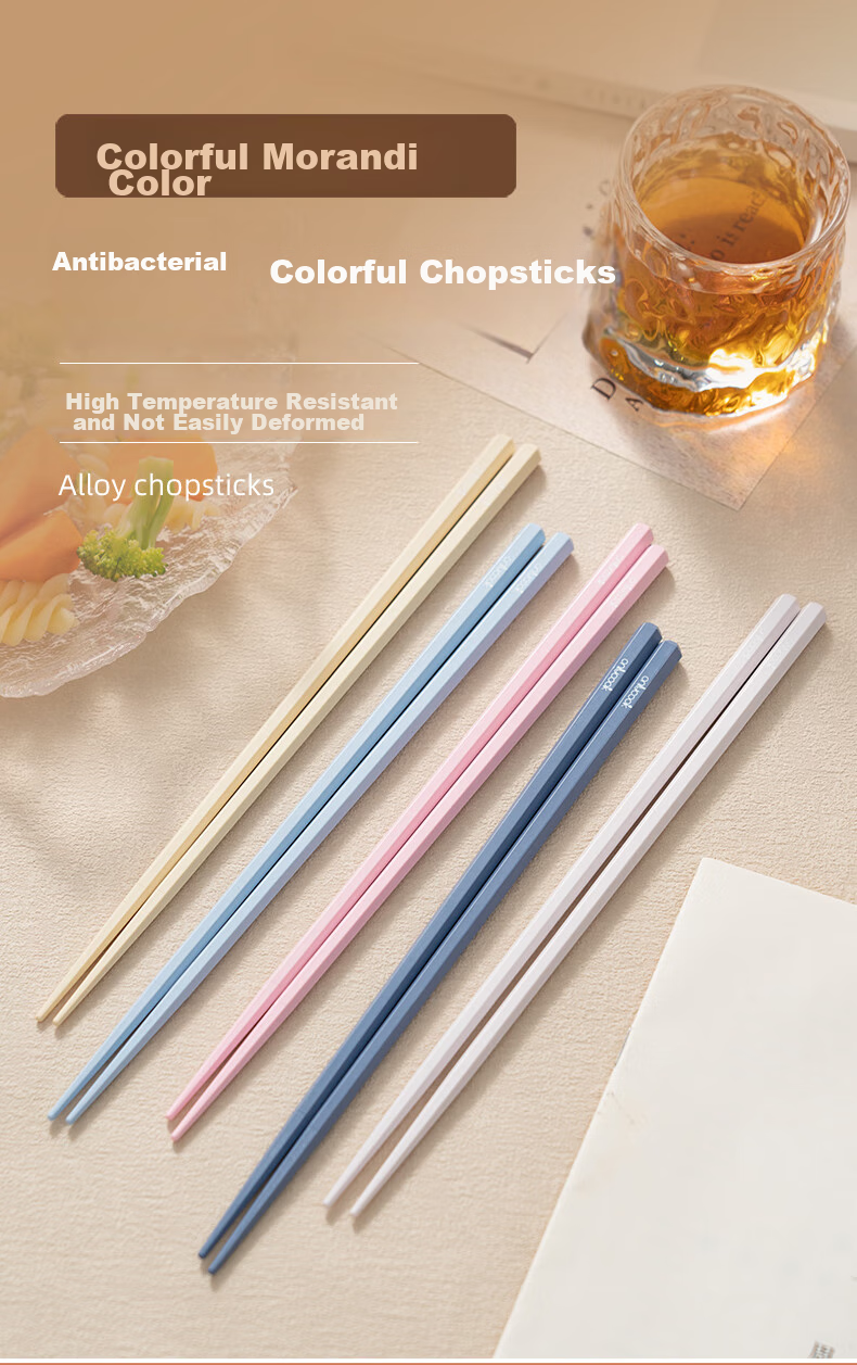 Onlycook Non-Slip Alloy Chopsticks, Antibacterial Anti-Mold Heat-Resistant Divided Chopsticks, One Pair Per Person for Home Use, Five Pairs Set 1