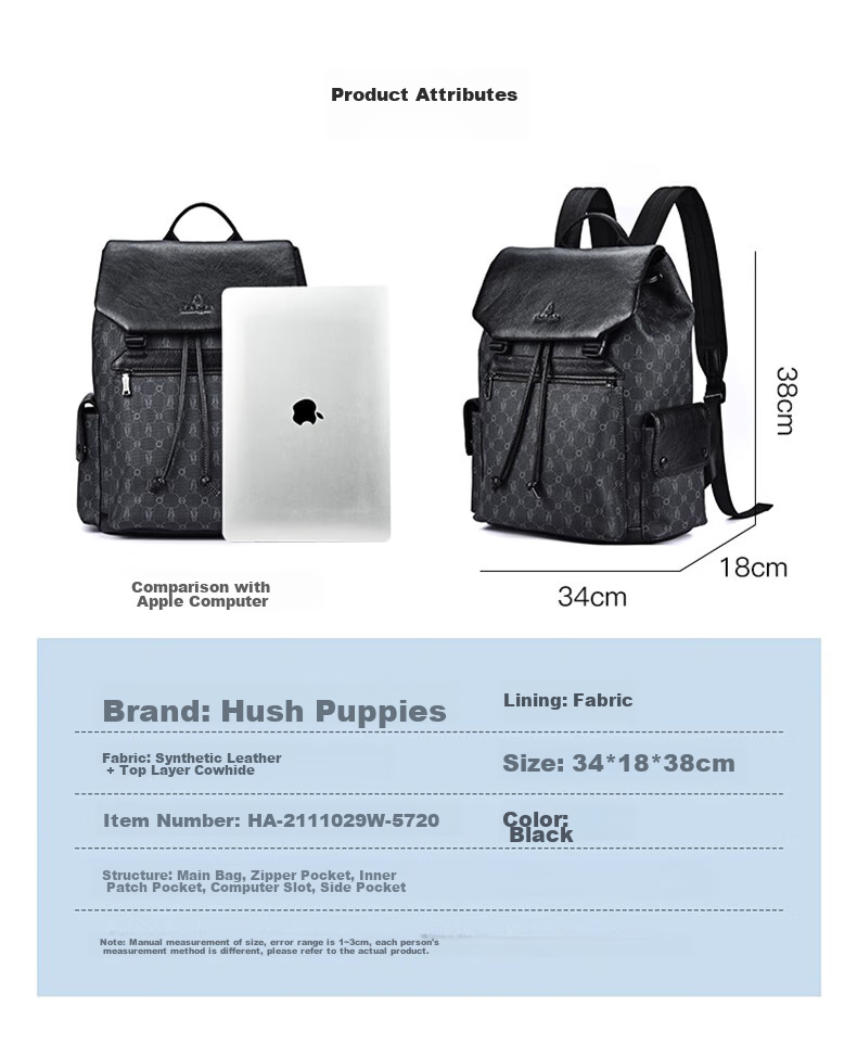 Hush Puppies Large Capacity Backpack, Casual Versatile Backpack for Men, Cowhide Business Backpack, 14-Inch Birthday Gift 6