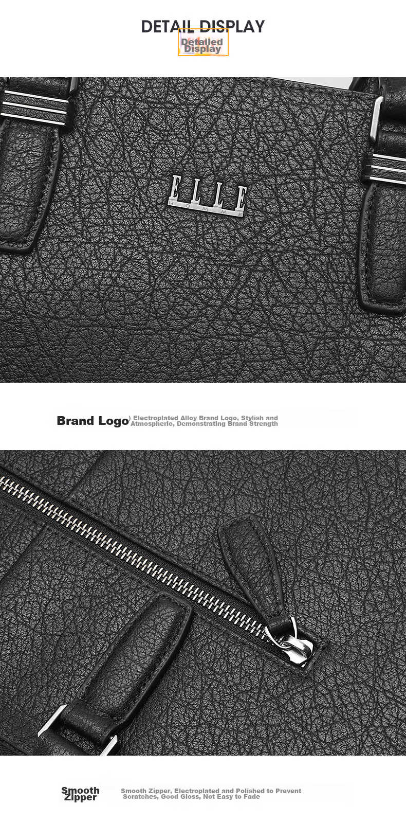 ELLE HOMME Men's Business Briefcase, Light Luxury Top-Grain Leather Handbag, Crossbody Laptop Bag for Men, 03910 Black 10