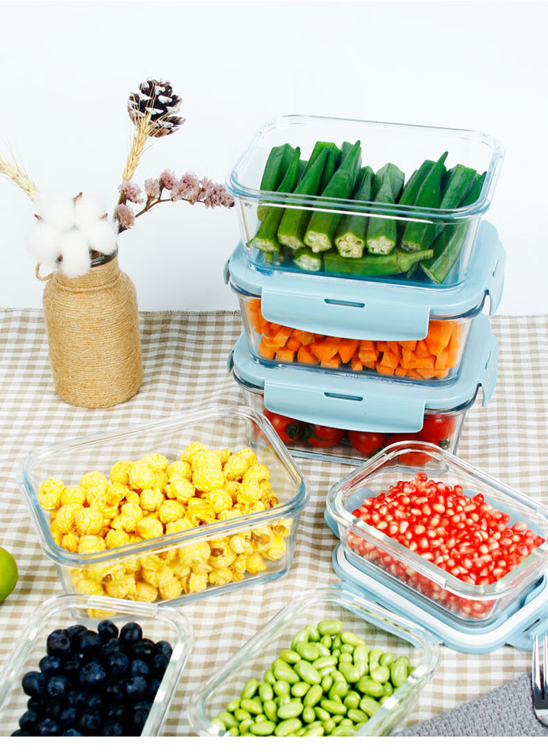 Chuangde Heat-Resistant Glass Food Storage Container, Microwave-Safe Lunch Box, Refrigerator Organizer Bento Bowl Meal Tray, Heightened 1080ml 5