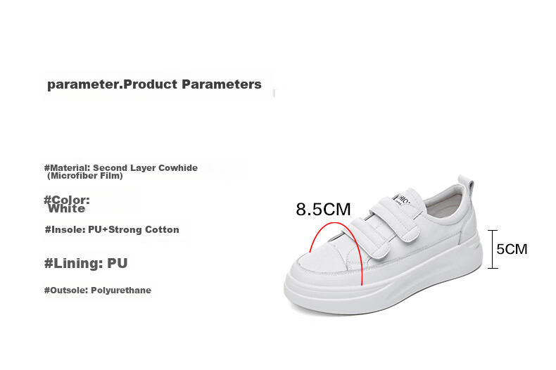 ZHR White Sneakers for Women, High-Quality Cowhide Upper, Thick-Soled Heightening Slimming Casual Shoes, Classic Velcro Versatile Sports Shoes AH109 White 37 4