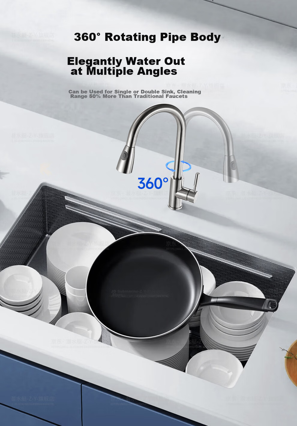 Submarine L3049 Pull-Out Faucet, Single-Hole Hot And Cold Sink Faucet with Two Water Flow Settings, Stainless Steel Brushed Sink Faucet 12