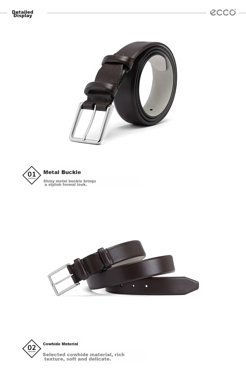 ECCO Casual Men's Leather Belt Gift Box, Business Formal Metal Buckle Waist Belt, 910589390000, Black, 100cm 7