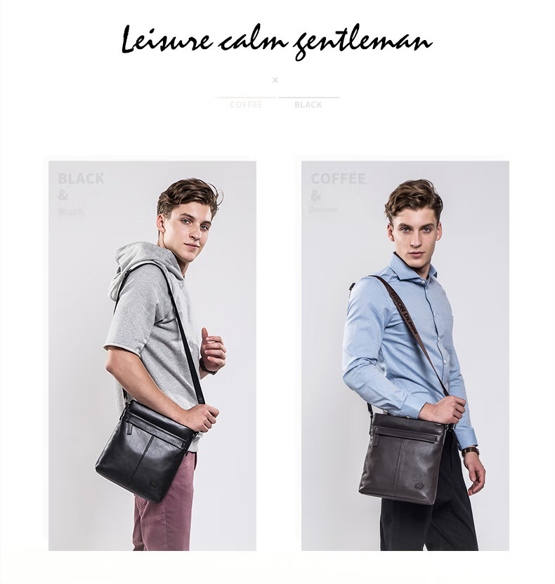 Meizhouyeniou Shoulder Bag, Men's Crossbody Bag, Casual Genuine Leather Men's Bag N2357-1B Black, Birthday Gift for Boyfriend 5