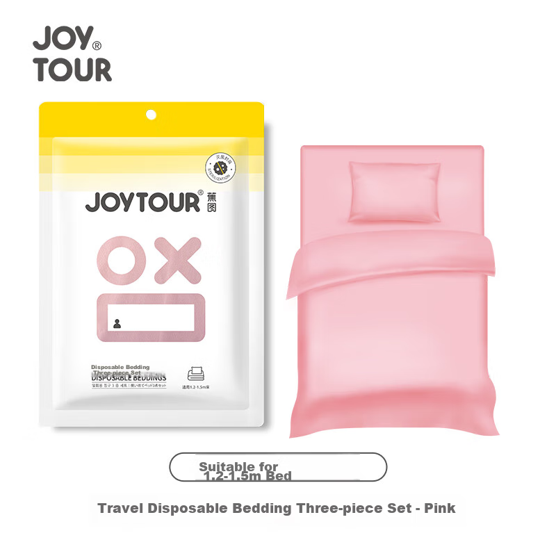 JOYTOUR Disposable Bedding Set of Three Pieces, Travel Business Trip Hotel Hygiene Thickened Bedding, Pink
