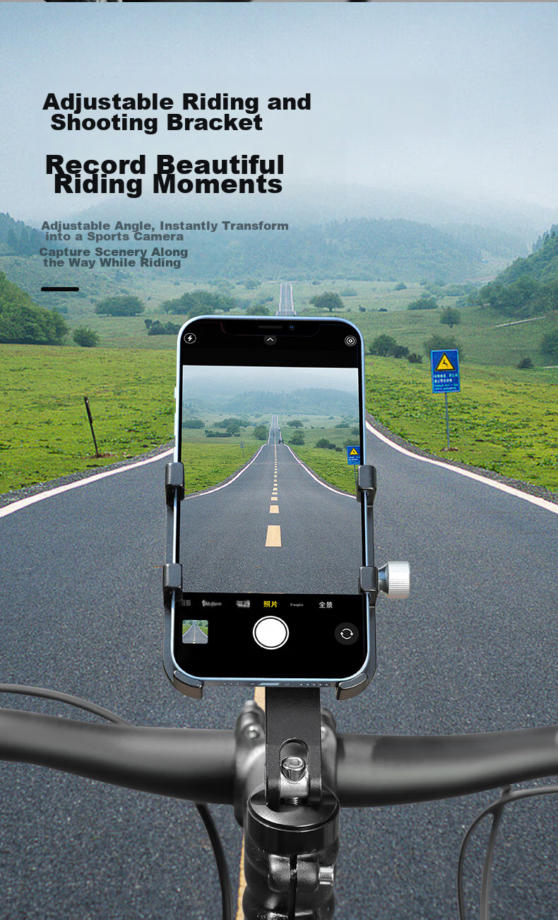 Tasiduizhang Bicycle Aluminum Alloy Phone Mount Navigation Bracket for Video Recording, Mountain And Road Bike, Black - Enlarged And Widened 7