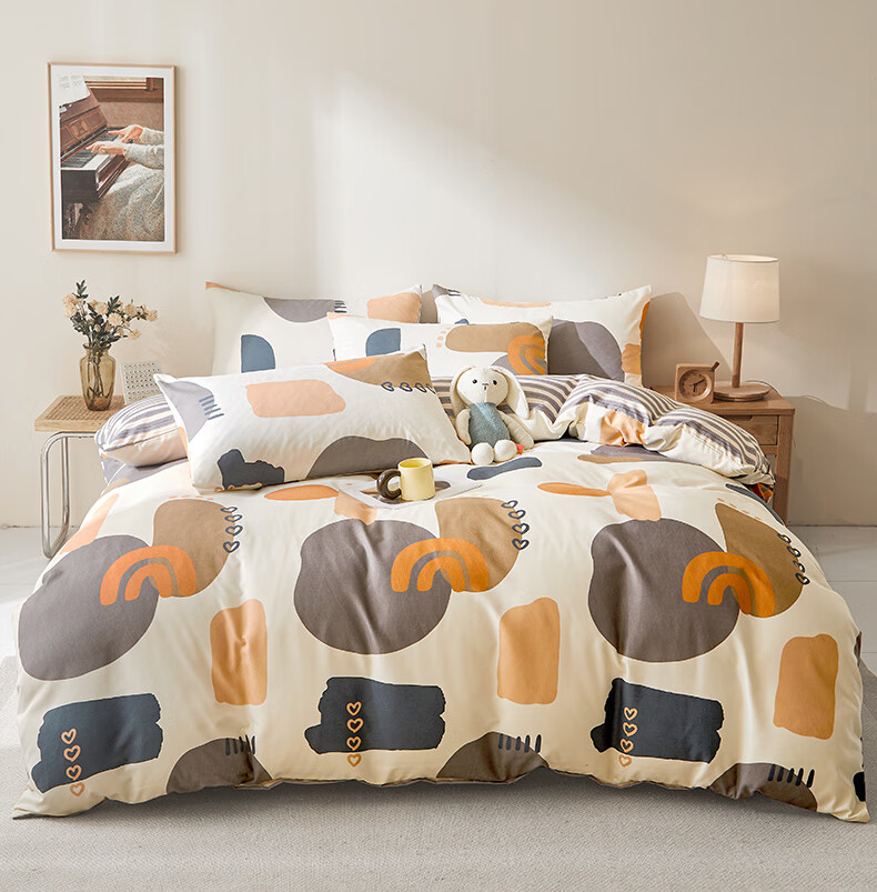Grace 10A Antibacterial Skin-Friendly 4-Piece Bedding Set for 1.5/1.8m Bed, Includes Sheet, Pillowcases, and Duvet Cover 200x230cm, Suitable for Student Dormitory 10