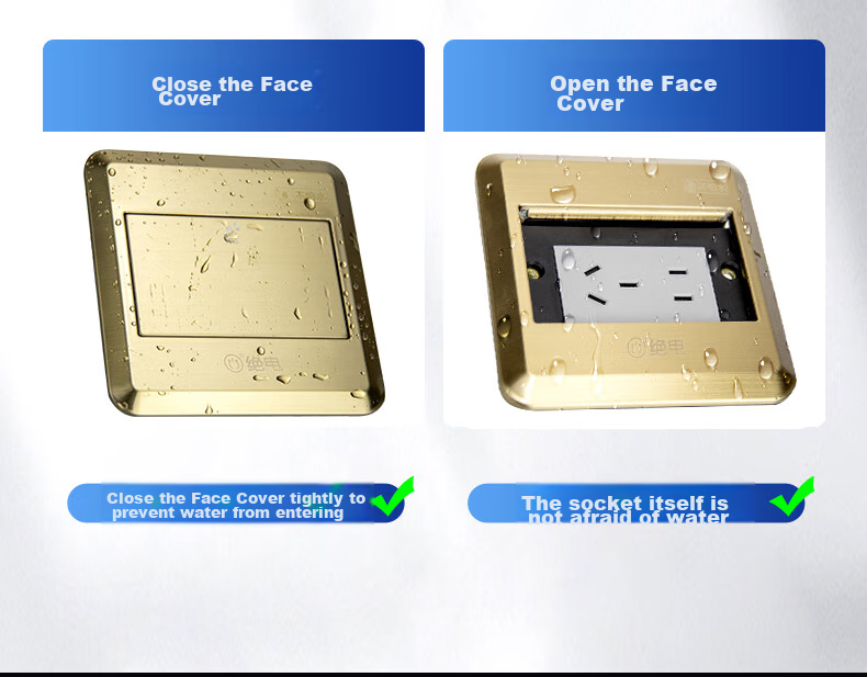 Juedian Waterproof Floor Socket, Concealed Switch Socket, Stainless Steel Panel Lift-Up Type 10A Five-Hole Floor Socket, Double Waterproofing inside And Outside, International IP68 Waterproof Certificatio 5