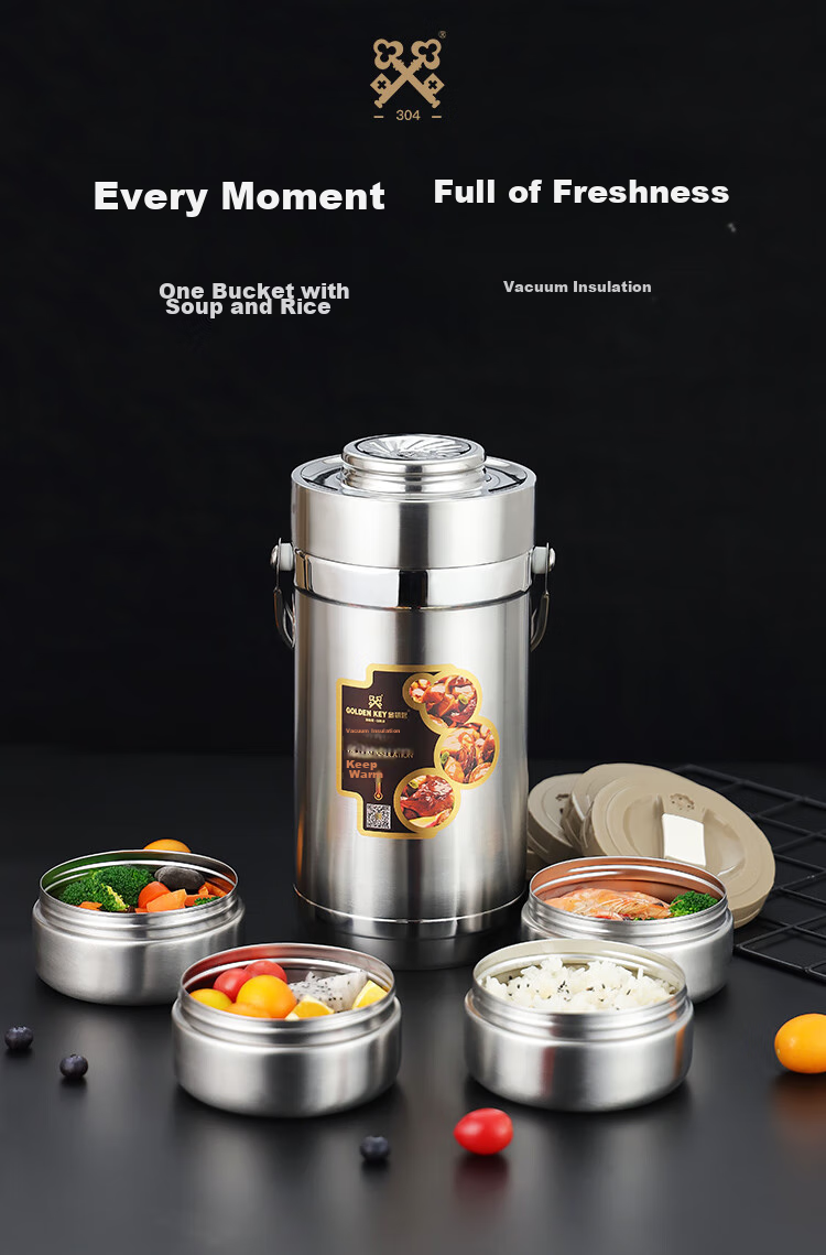 Jinyaoshi 304 Stainless Steel Vacuum Insulated Lunch Box, Classic 2.6L Capacity, All-Steel Design, Thermal Food Container, GK-JBD2600T 3