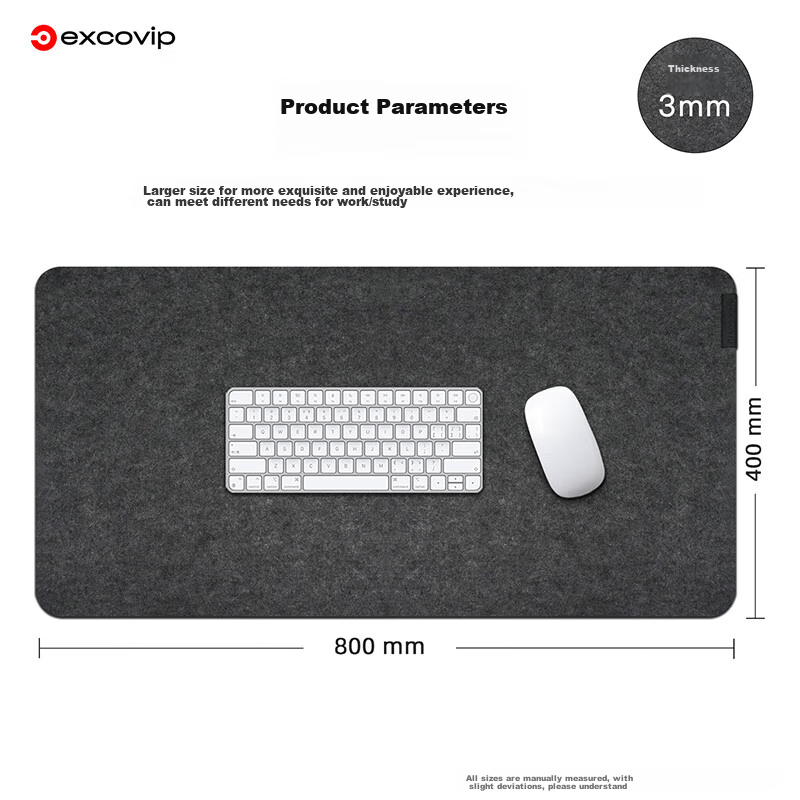 EXCO Mouse Pad, Felt Desk Mat, Large Size 800*400mm, Office And Gaming, Wear-Resistant Keyboard Pad, Non-Slip Rubber Bottom, Desk Mat, Rollable And Portable, Black-Gray 0251 8