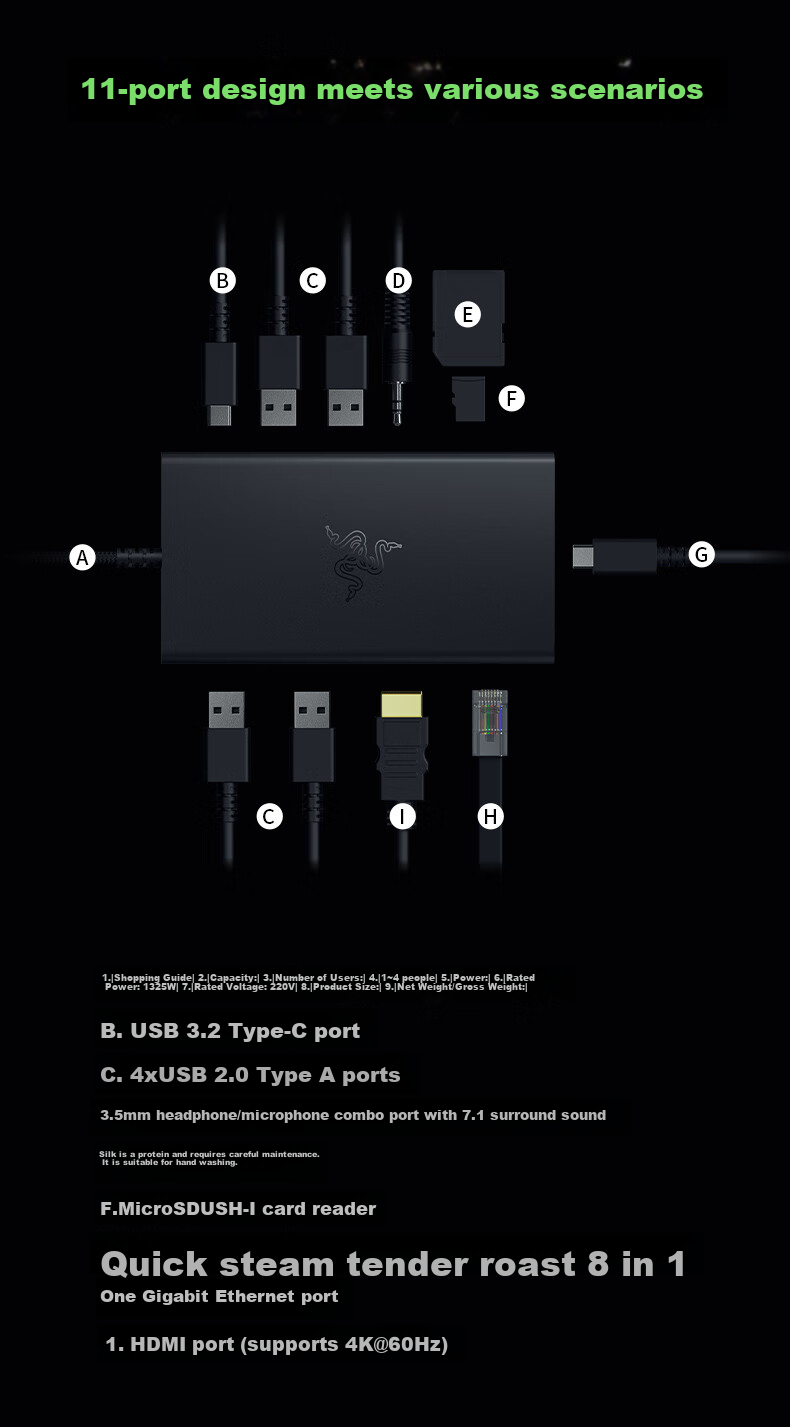 Razer USB-C Hub Adapter, Compatible with Mac, IPad, Laptops, HDMI Port, Black 3