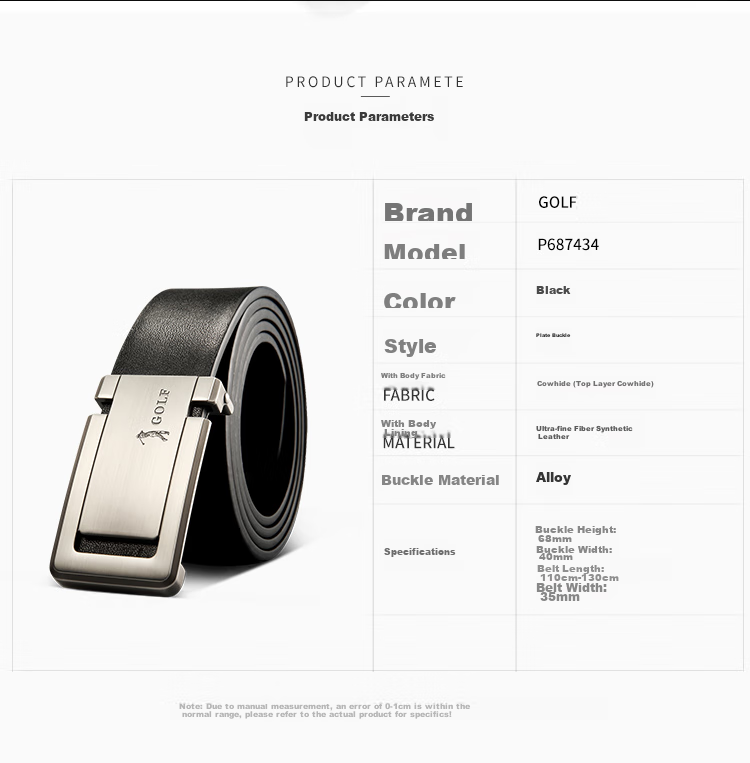 GOLF Top-Grain Leather Men's Belt with Buckle, Business Casual Trouser Belt, Gift Box Set, Gift for Boyfriend Or Father 3