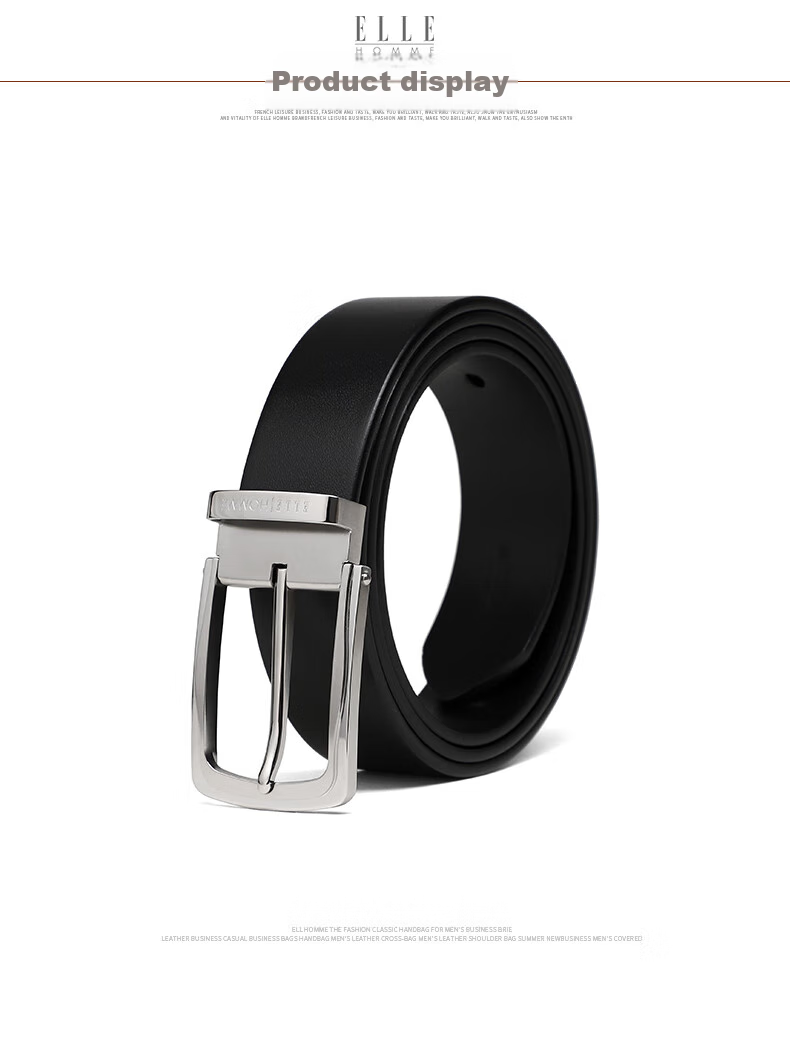 ELLE HOMME Men's Business Leather Belt, Top-Grain Cowhide Pin Buckle Waistband, Stainless Steel Buckle Trouser Belt, Birthday Gift for Me 9