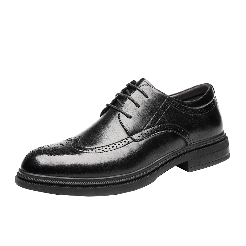 CARTELO Men's Shoes, British Brogue Leather Shoes, Casual Trendy Formal Shoes, 9334 Black, Size 41