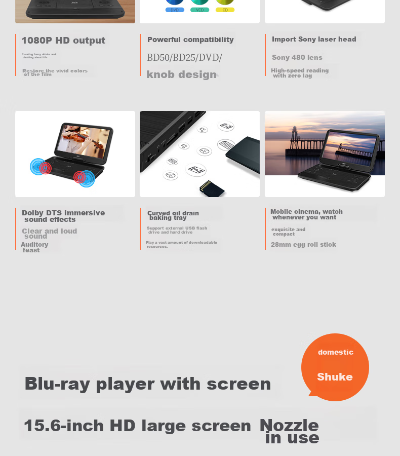 GIEC BDP-G360 Portable Mobile DVD Blu-Ray Player All-In Device, Children's Home Video Player, with TV Large Screen Disc Drive USB 1080P HD 3