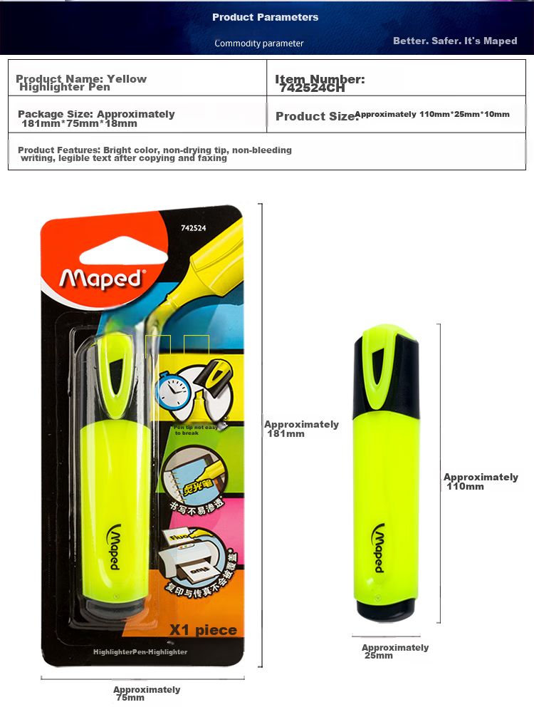 Maped Fluorescent Pen Set of 4 Colors, Highlighter Markers for Emphasis And Note-Taking, Thick-Tip Pens for Children, Students, Journaling, Drawing, Office Use, Study Stationery 740916CH 7