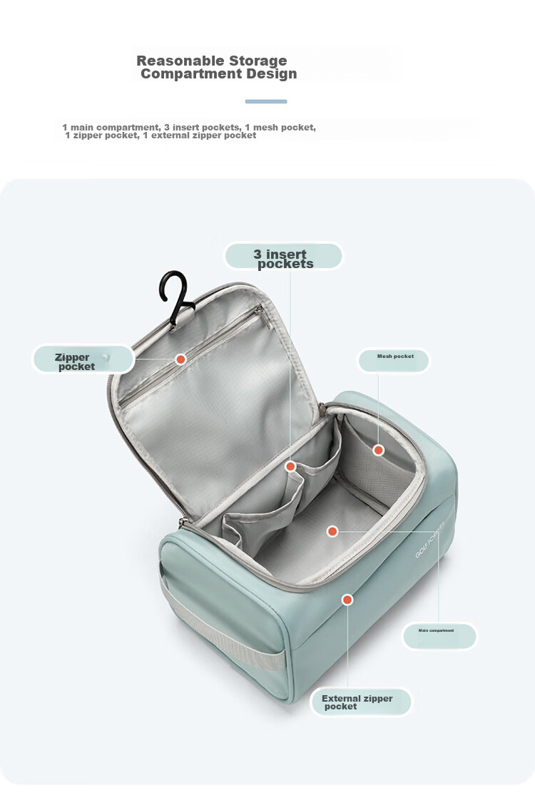 GOLF Toiletry Bag, Travel Organizer Bag, Portable Makeup Bag for Men And Women, Multifunctional Large Capacity Wash Bag, Elegant Black 10