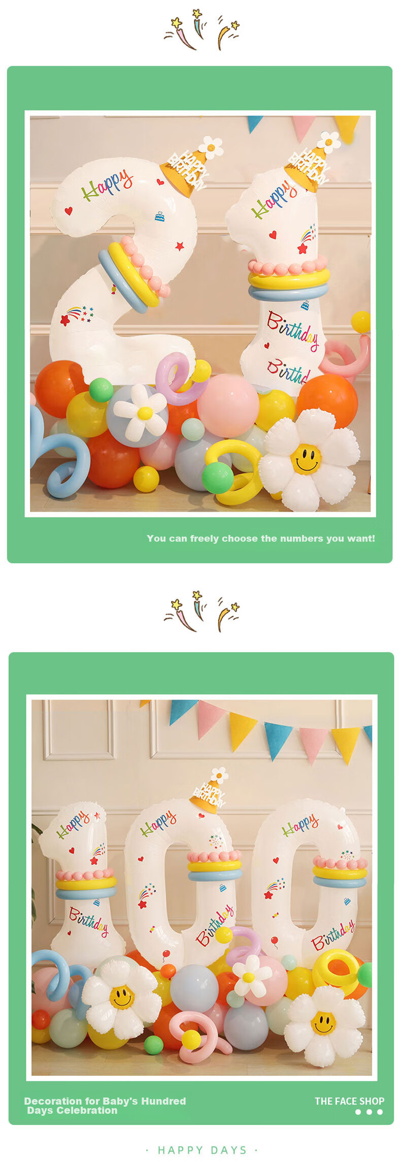 Shiluode Ins First Birthday Outdoor Party Scene Decoration Photo Props, Cream Style 40-Inch Digital Balloon 1 6