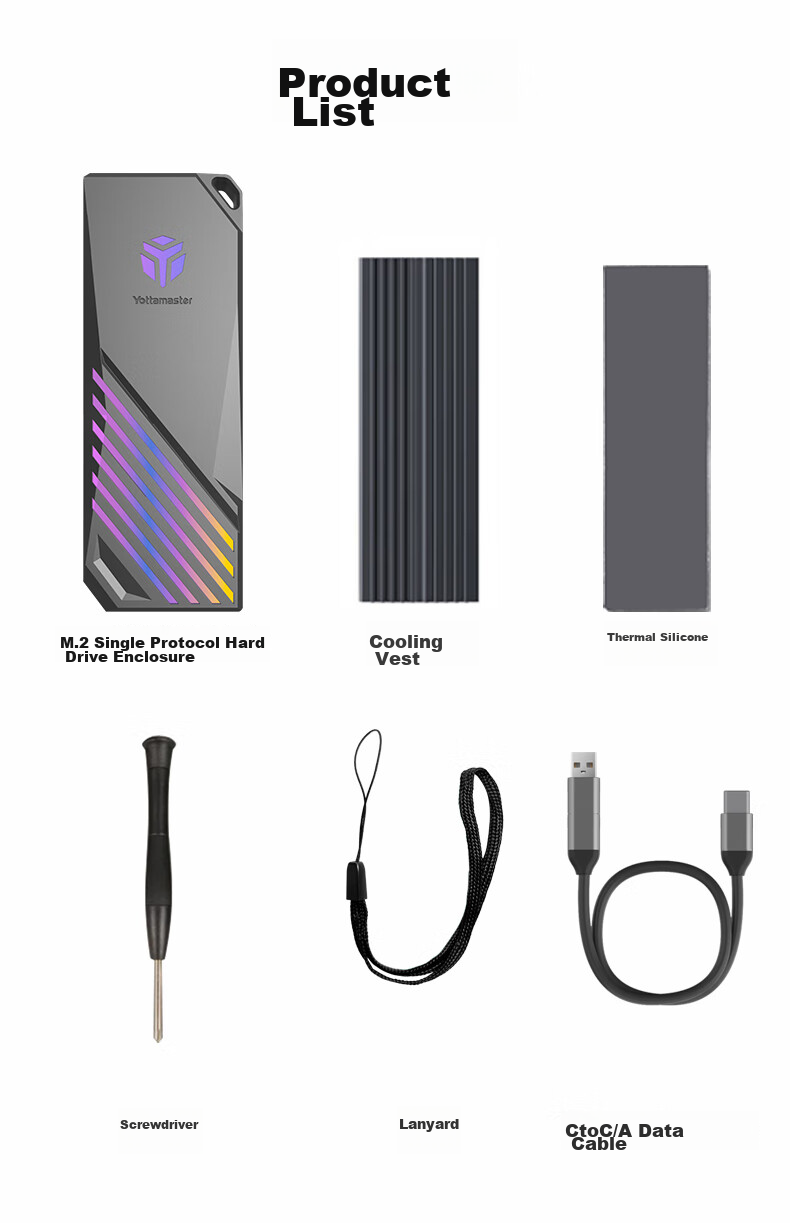 Yottamaster M.2 Hard Drive Enclosure, NVMe Portable Hard Drive Enclosure, RGB Synchronized Light, Type-C 3.2 Interface, 10Gbps External Case, Suitable for Black Myth: Wukong And Laptops 19