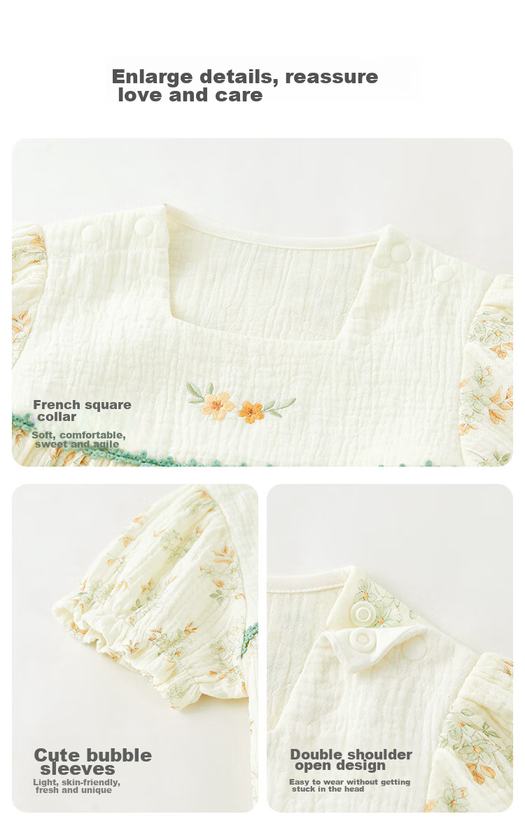 Wismorni Baby Girl Short-Sleeve Bodysuit, Summer Thin Style, Infant Cute Clothing, Onesie, Summer Outfit 3