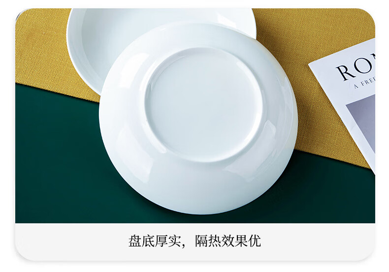 Youlaifu Ceramic Plates, Household White Porcelain Dishes, 8-Inch Bone China Plates, Serving Plates, Soup Plates, Microwave Safe, Set of 6 8