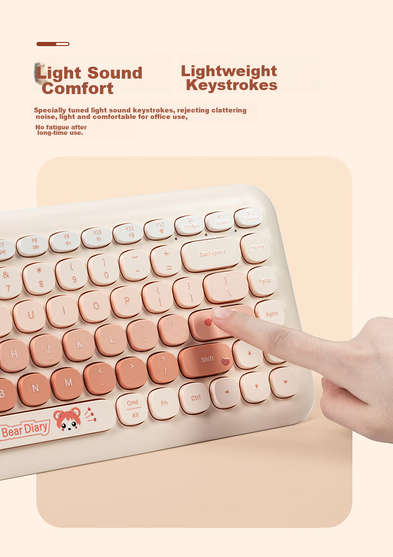 Lenovo Invests in Brand Yinengzhe Wireless Bluetooth Keyboard, Round Keycaps, Cute Desk Decoration, Suitable for Tablets/laptops/XiaoXin, Gift for Women, Gradient Cherry Blossom Pink K520 3