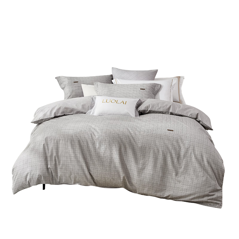 LUOLAI Home Textiles 100% Pure Cotton Bedding Set Four Pieces All-Cotton Antibacterial Duvet Cover Fitted Sheet Bedding Set Gray 220*250