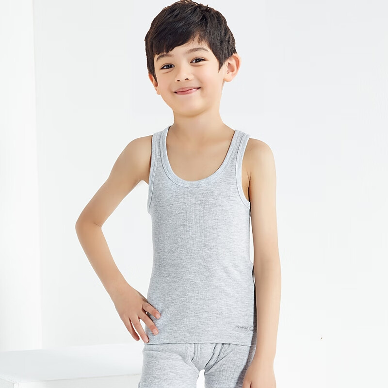 THREEGUN Class A Comfortable Cotton Ribbed Pure Cotton Girls Boys Children Students Round Neck Undershirt Vest