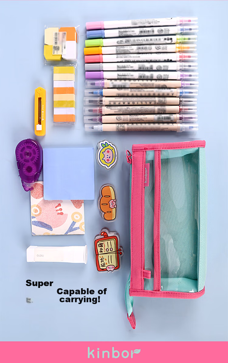 Kinbor Dopamine Colorful Large Capacity Transparent PVC Exam-Specific Pencil Case with Zipper, Multi-Layer Storage Stationery Box for Middle And High School Students, Purple DT55566 8