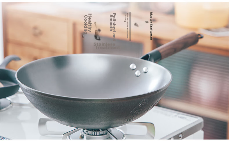 Dianjiang Cast Iron Wok, 30cm Thick, Plain Bottom, No Coating, Traditional Style, for Home Cooking 3