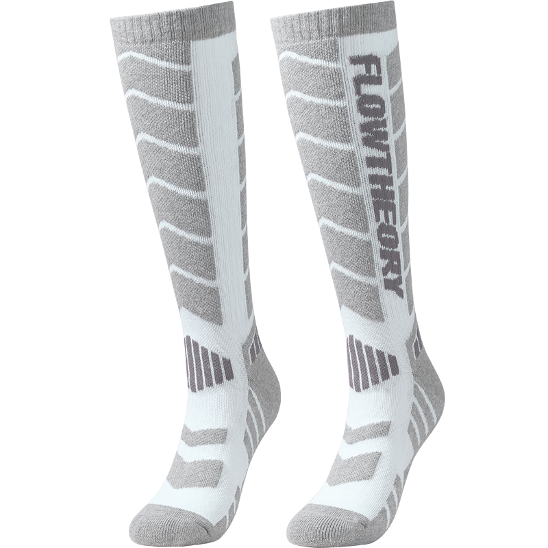 Flow Theory Ski Socks for Men And Women, Autumn And Winter Outdoor Adult Thick Warm High-Top Socks, Gray Base with Black Text, Size M