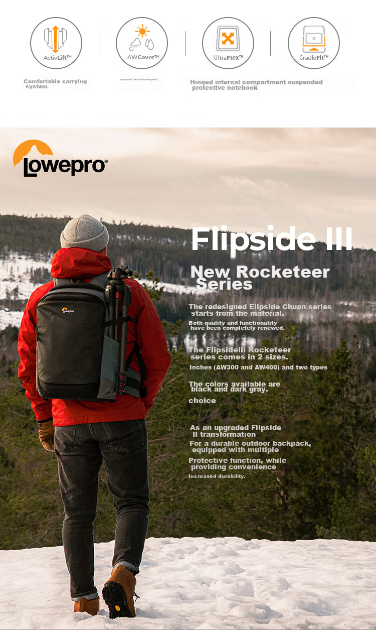 LOWEPRO Flipside 400AW III Camera Bag, Large Capacity Outdoor Professional Protection Backpack for DSLR And Mirrorless Cameras, Photography Bag, Drone Backpack LP37353-PWW 4