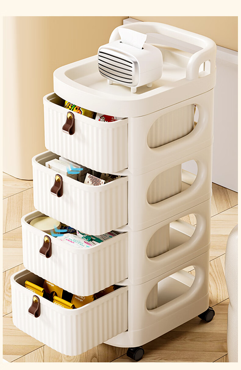 Baicaoyuan Snack Storage Rack, Small Cart with Drawers, Multi-Layer Movable Toy Storage Shelf, 2 Tiers 7