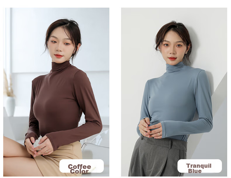 XUEXIMAN Women's Base Layer, Autumn And Winter Semi-Turtleneck Undershirt, High-Elastic Slim-Fit, Slimming Inner Wear, Solid Color Versatile Long-Sleeve Undergarment 14