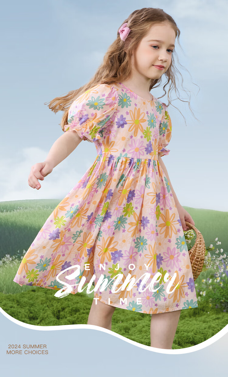 Disney Girls' Dress Children's Summer Cotton Princess Floral Dress Stylish Kidswear 2DQ040 Blue Size 160 1