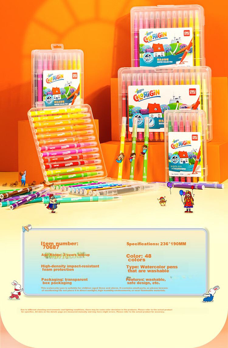 Deli Children's 48-Color Washable Soft-Tip Watercolor Markers for Doodling, Drawing, Coloring, And Painting - Back-To And Birthday Gift for Kids 70687 32