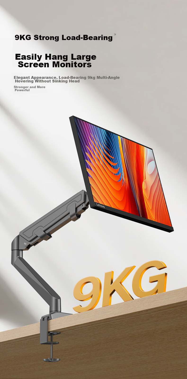 Lenovo Monitor Arm Mechanical Arm Computer Stand Display Screen Bracket Height Adjustable Desk Clamp Rotating Stand 22-40 Inch AD-120 9