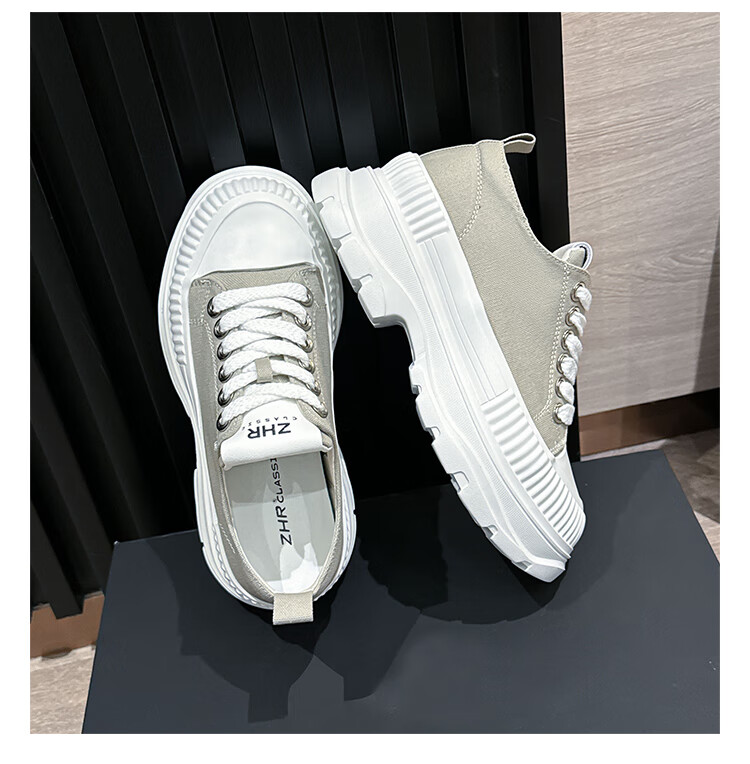 ZHR Canvas Shoes for Women, Lace-Up Thick-Soled Heightening Women's Shoes, Simple Versatile Casual Shoes, QT05 Black, Size 37 16