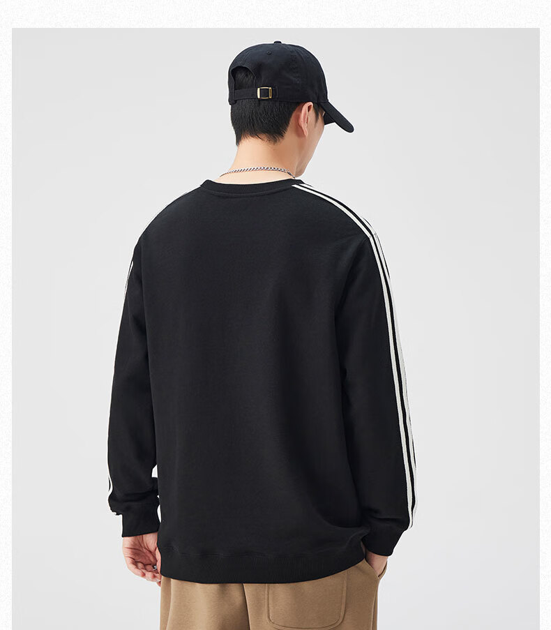 Dingfengbaoluo American-Style Striped Sweatshirt for Men, Spring Solid Color Pullover Round Neck Undershirt, Loose Versatile Top QZ33 White XL 13