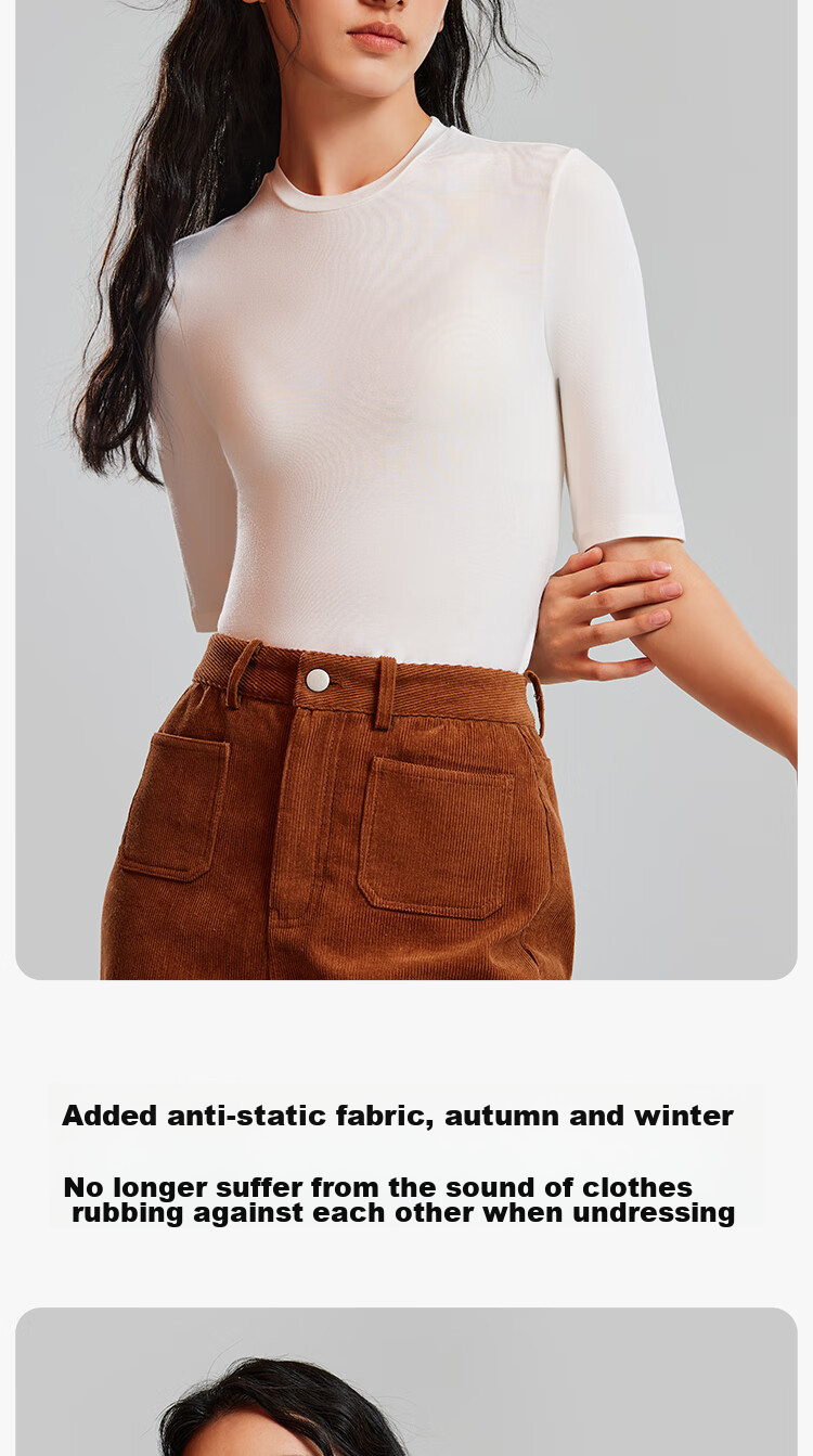 YOUKESHU Women's Base Layer, Spring Round Neck Comfortable Solid Color Inner Wear, Mid-Sleeve Top for Women, Versatile Girls' T-Shirt 4