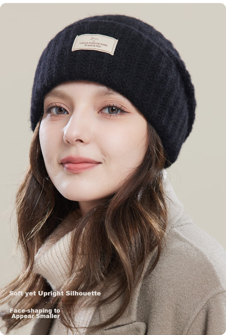 JIUMU Pure Wool Warm Knit Hat, Autumn And Winter Knitted Cap, Cold Hat, Winter Hat, Large Head Circumference Slouchy Hat, Cold-Proof Hat for Women in Winter 7
