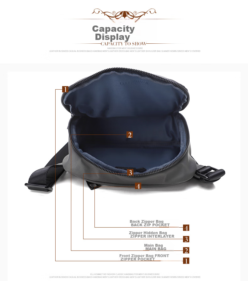 ELLE HOMME Men's Shoulder Bag, Trendy Lightweight Canvas Crossbody Bag, Water-Resistant Casual Phone Bag for Men, Travel Bag in Gray 7