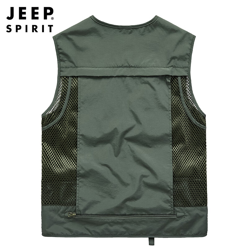 JEEP SPIRIT Men's Vest, Spring And Autumn Outdoor Fishing Multi-Pocket Sleeveless Jacket, Military Green, 2XL 15