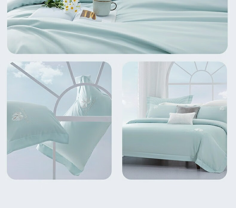 Shuixingjiafang Bedding Set, 60-Count Long-Staple Cotton, Chinese Embroidery Style, Xinjiang Cotton Duvet Cover And Fitted Sheet, Luxury High-End Gift Box Set for 1.5m Bed - Swan Blue 26